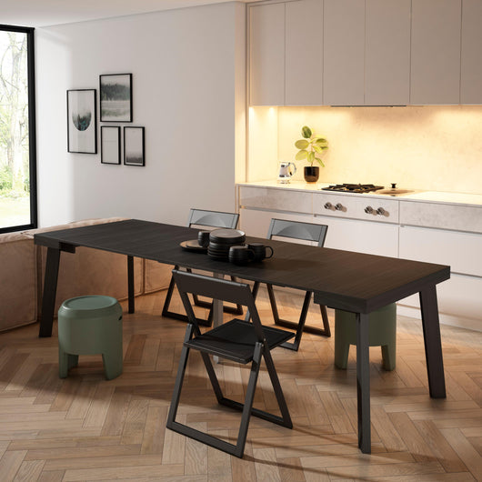 Consolle allungabile, 262x90x73cm, Per 12 persone, Gambe in legno, Nero RF3031