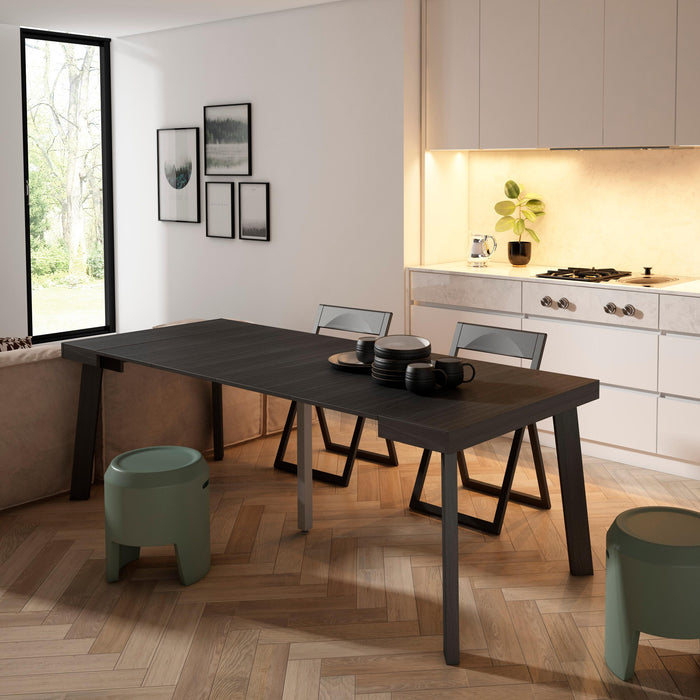 Consolle allungabile, 222x90x73cm, Per 10 persone, Gambe in legno, Nero RF3079