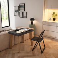 Consolle allungabile, 302x90x73cm, Per 14 persone, Gambe in legno, Nero e colore Rovere RF3101