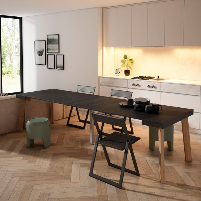 Consolle allungabile, 302x90x73cm, Per 14 persone, Gambe in legno, Nero RF3102