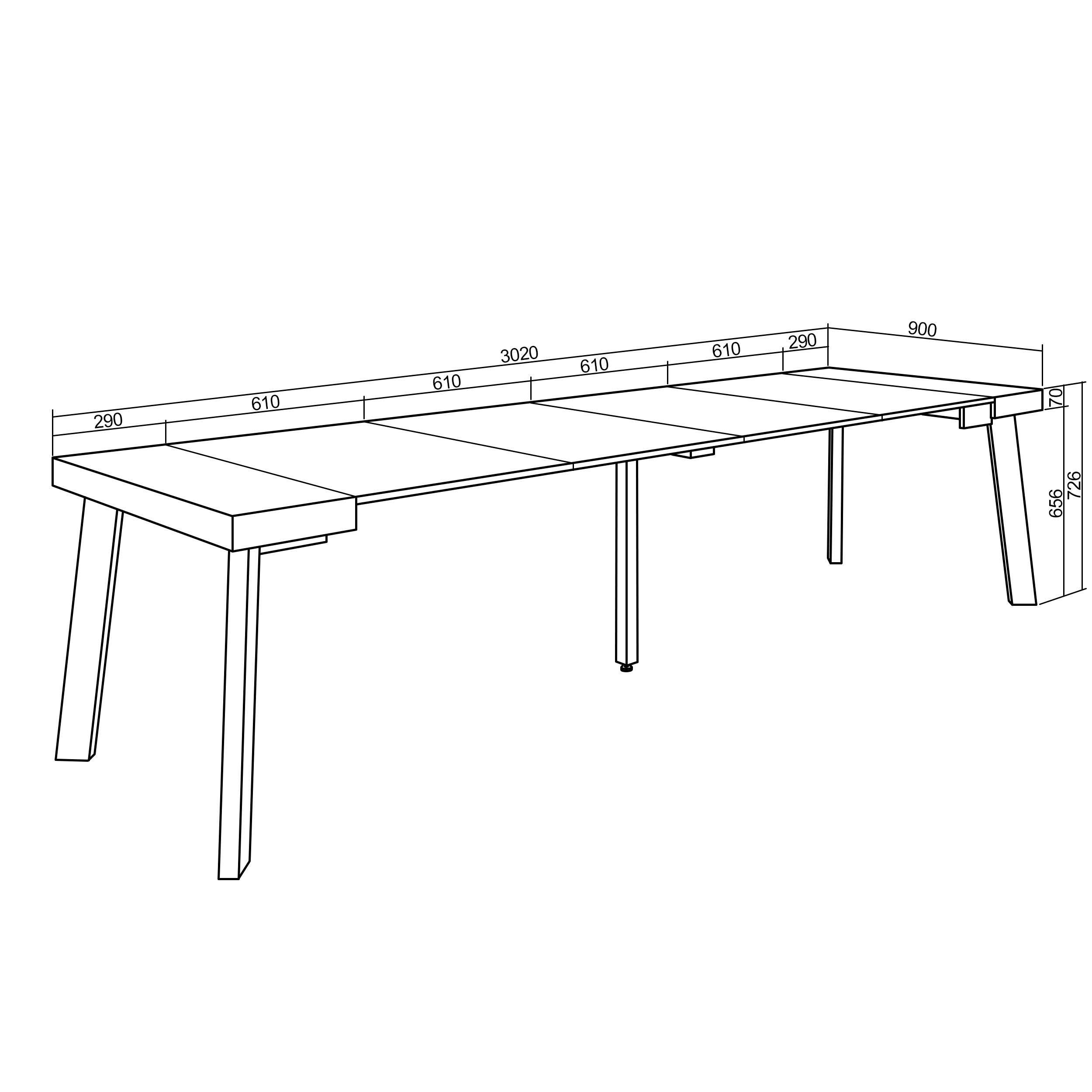 Consolle allungabile, 302x90x73cm, Per 14 persone, Gambe in legno, Nero RF3102