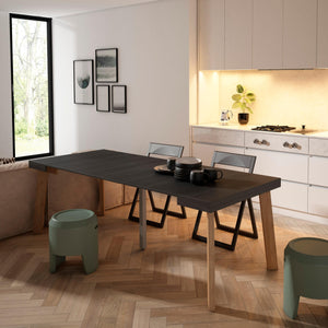 Consolle allungabile, 222x90x73cm, Per 10 persone, Gambe in legno, Nero RF3068