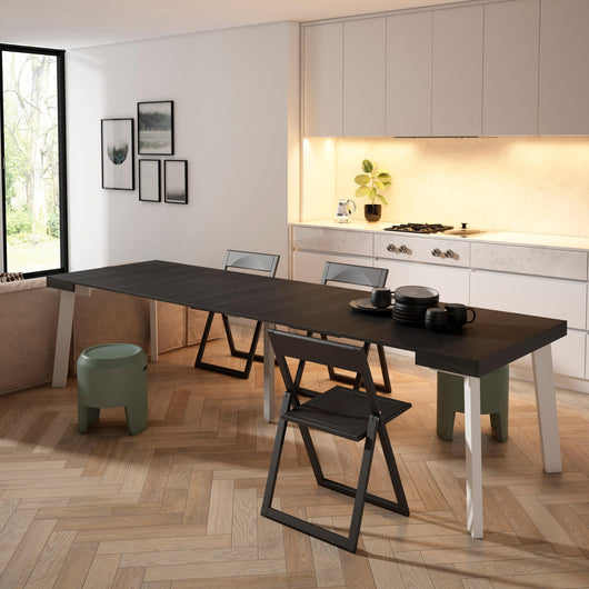 Consolle allungabile, 302x90x73cm, Per 14 persone, Gambe in legno, Nero RF3104