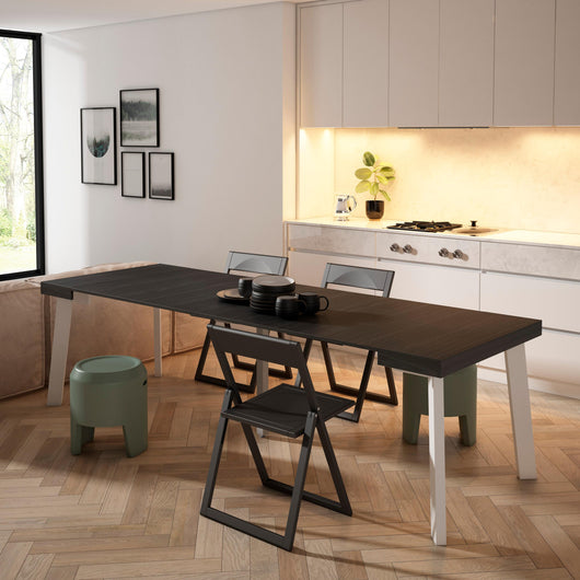 Consolle allungabile, 262x90x73cm, Per 12 persone, Gambe in legno, Nero RF3111