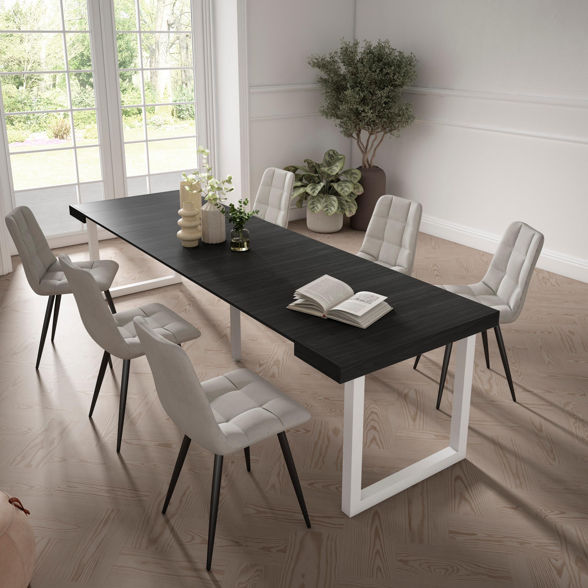 Consolle allungabile, 302x90x73cm, Per 14 persone, Gambe in legno, Nero RF2963