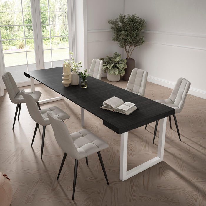 Consolle allungabile, 302x90x73cm, Per 14 persone, Gambe in legno, Nero RF2963