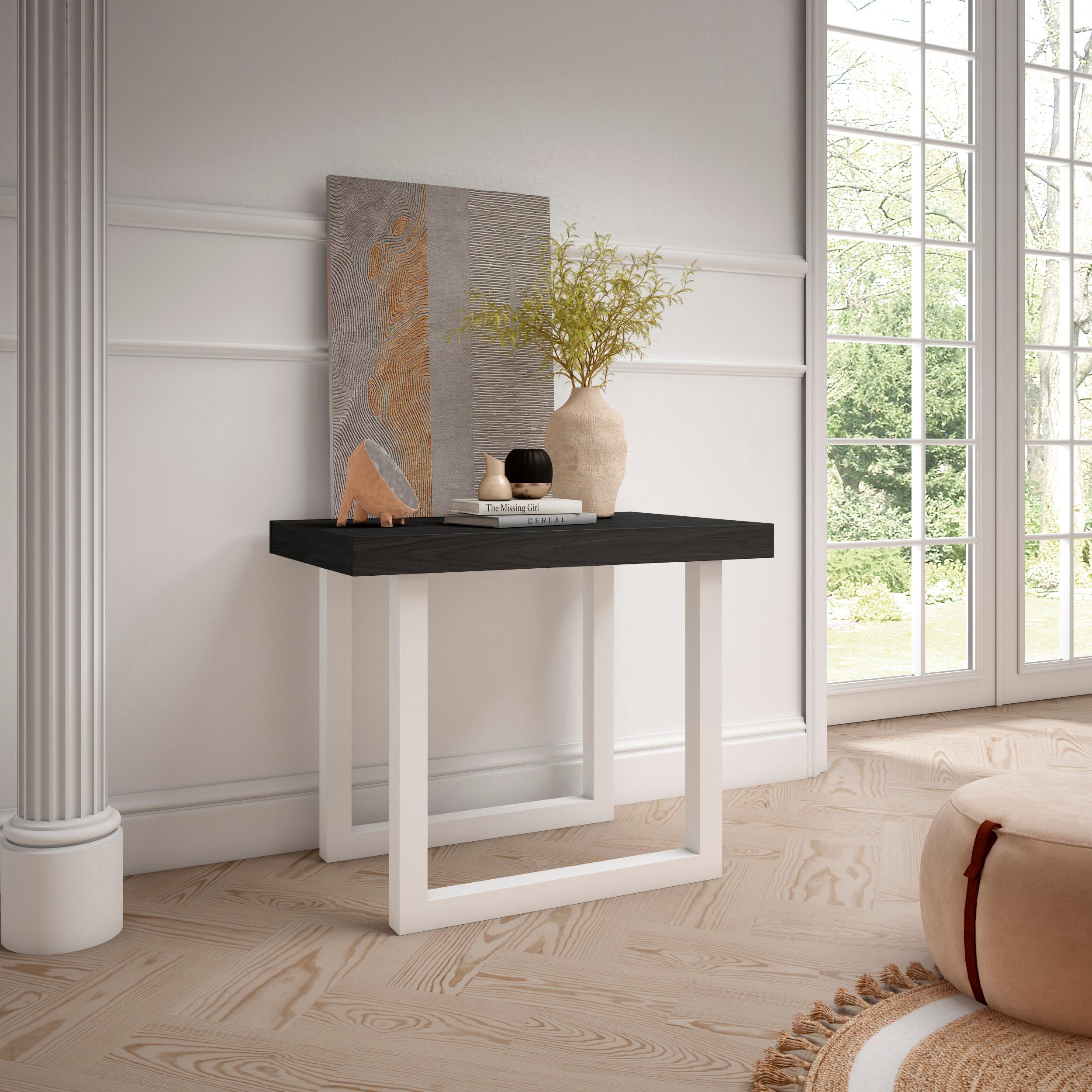 Consolle allungabile, 302x90x73cm, Per 14 persone, Gambe in legno, Nero RF2963