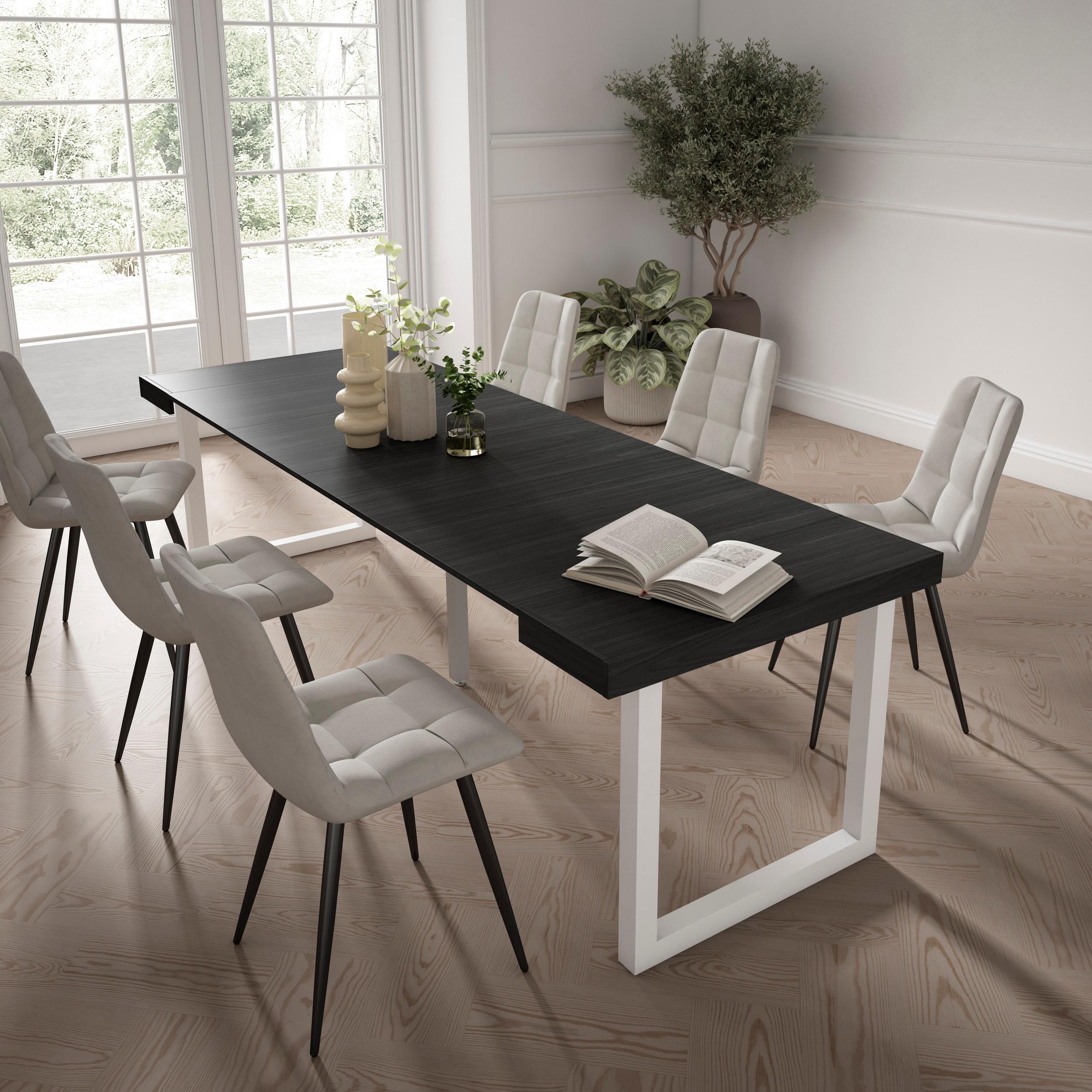 Consolle allungabile, 262x90x73cm, Per 12 persone, Gambe in legno, Nero RF2979