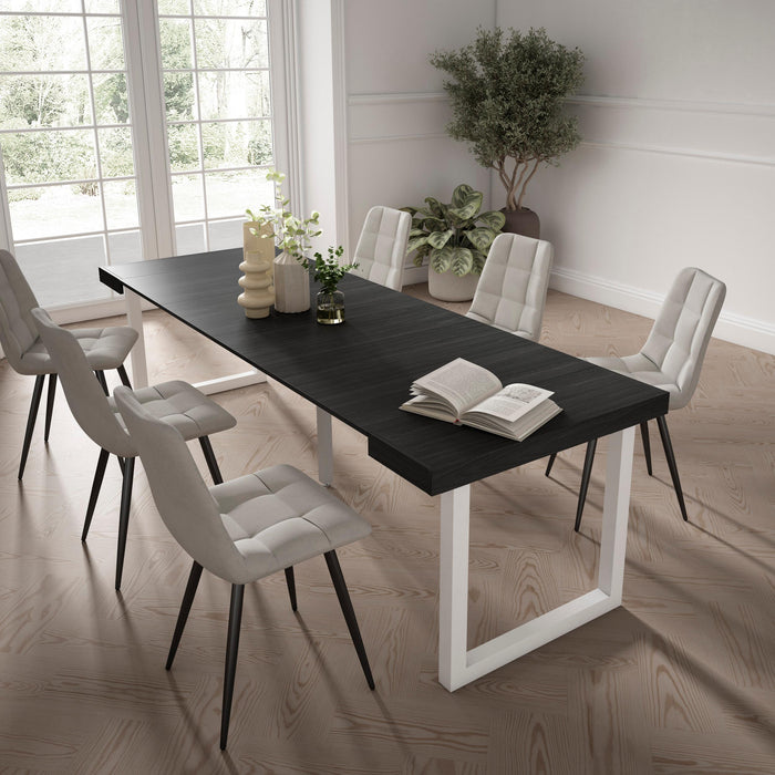 Consolle allungabile, 262x90x73cm, Per 12 persone, Gambe in legno, Nero RF2979