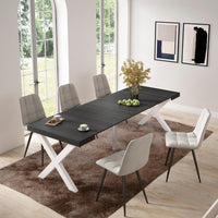 Consolle allungabile, 58 fino 262x90x73cm, Per 12 persone, Gambe in legno, Nero RF2810