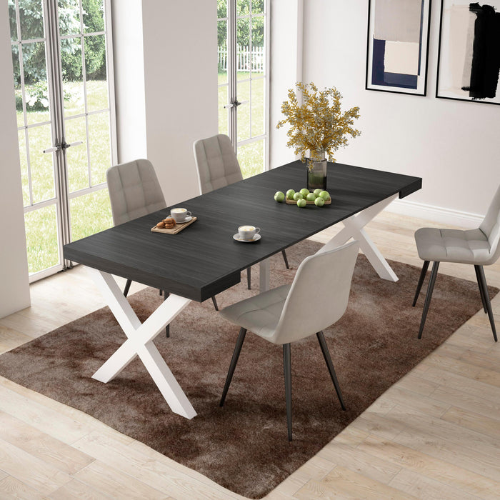 Consolle allungabile, 58 fino 222x90x73cm, Per 10 persone, Gambe in legno, Nero RF2800