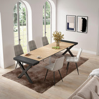 Consolle allungabile, 58 fino 302x90x73cm, Per 14 persone, Gambe in legno, Nero e colore Rovere RF2831