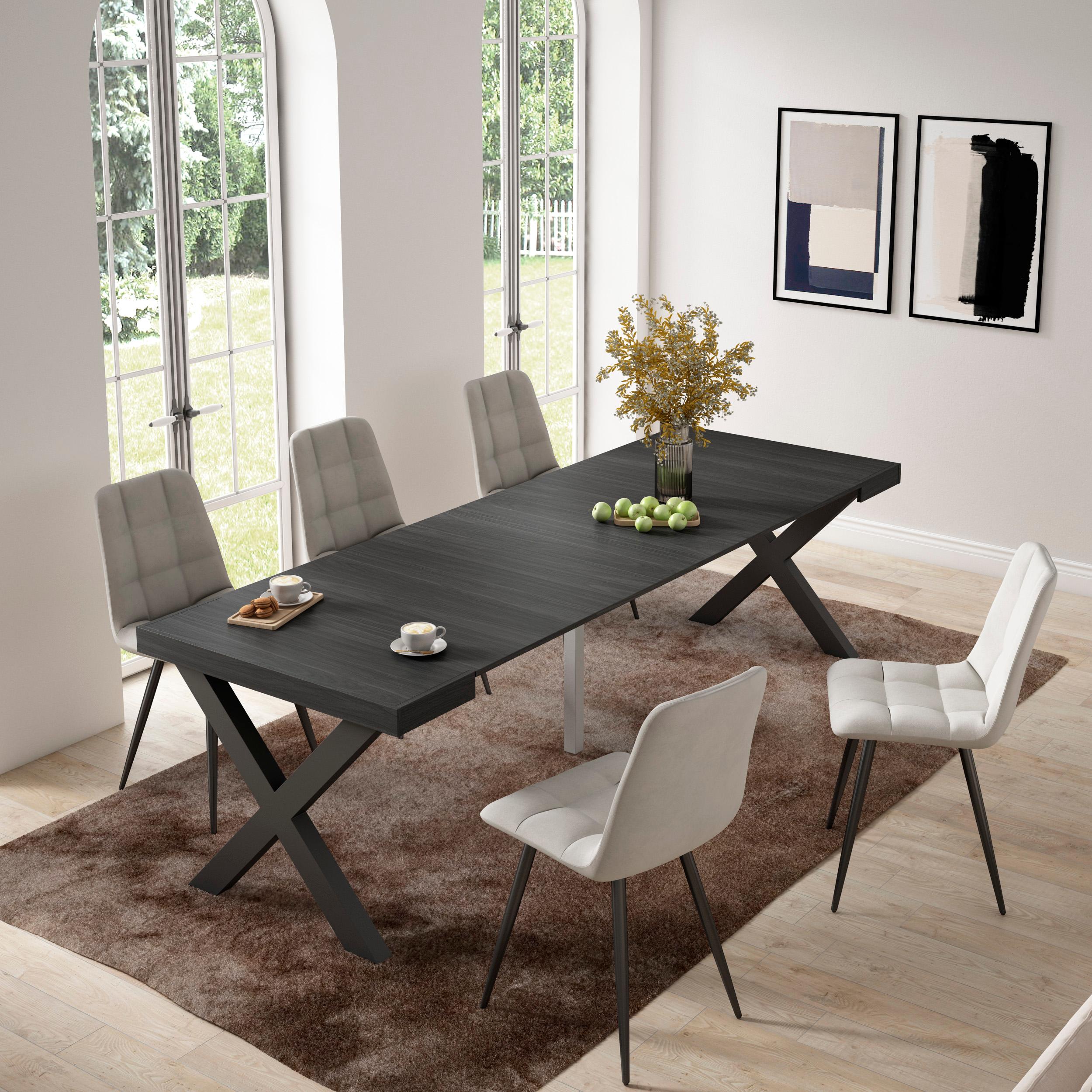 Consolle allungabile, 58 fino 262x90x73cm, Per 12 persone, Gambe in legno, Nero RF2806