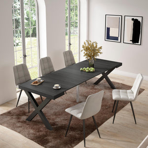 Consolle allungabile, 58 fino 262x90x73cm, Per 12 persone, Gambe in legno, Nero RF2806