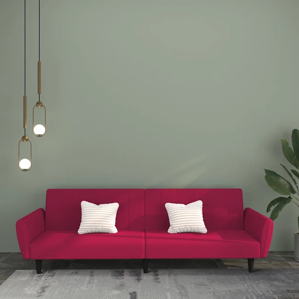 Divano Letto a 2 Posti Rosso Vino in Velluto 375862