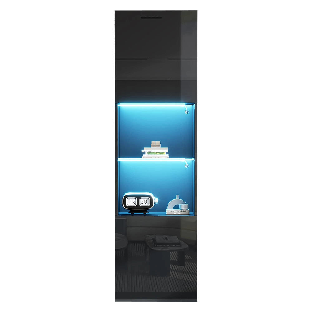 Armadio vetrina nero brillante - Xylo - 45*35*160 cm - Illuminazione LED, ripiano in vetro