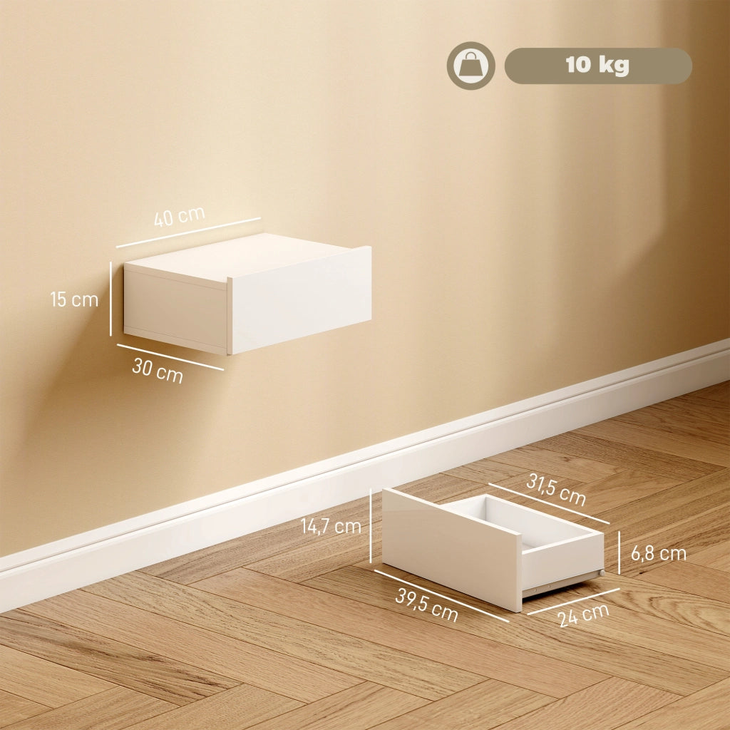 Comodino a sospensione con cassetto ¨C zephmum ¨C 40x30x15 cm bianco