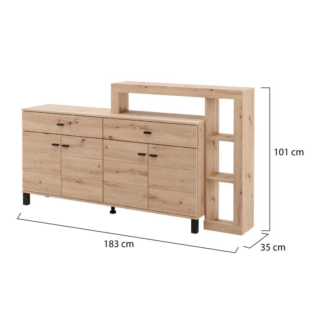 Madia Chefch, Credenza 2 Cassetti, 183x35x101h cm Marrone Rovere Nodi