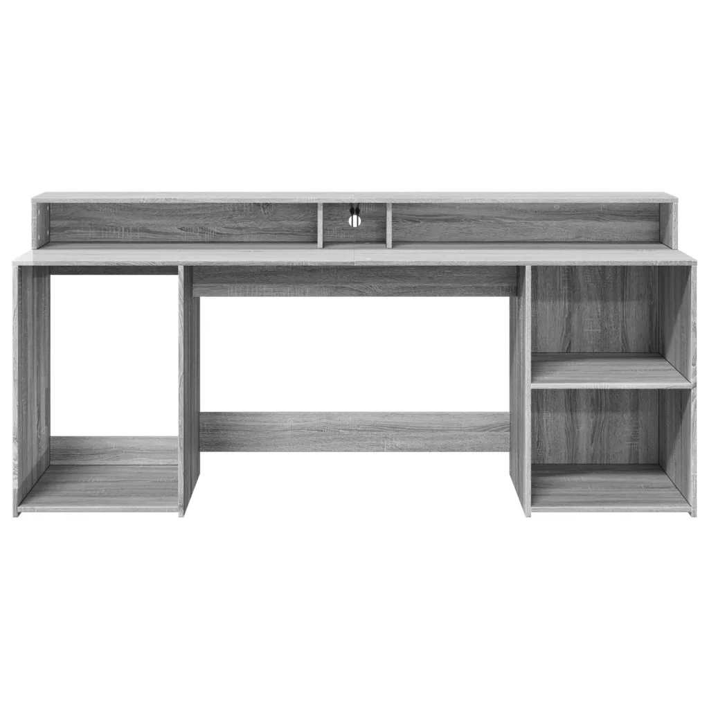 Scrivania con Luci LED Grigio Sonoma 200x55x91cm in Truciolato