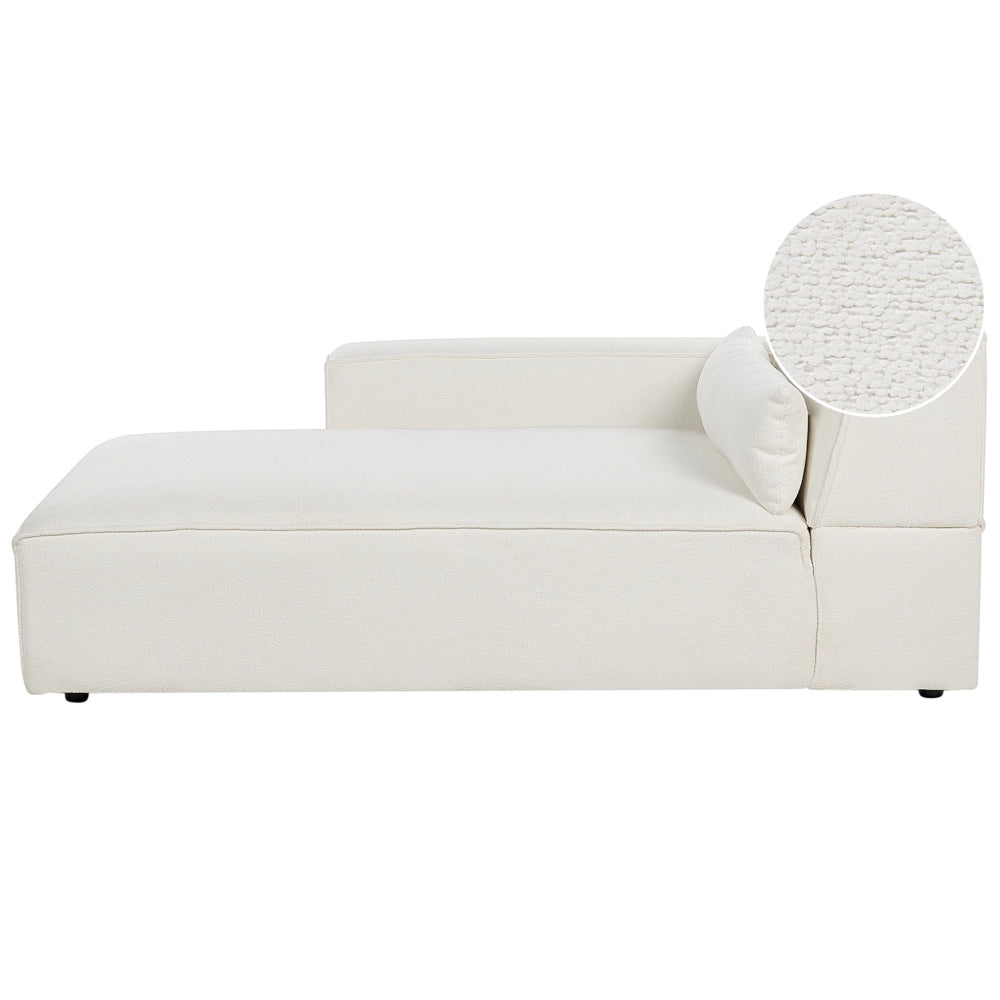 Chaise Lounge destra Rivestimento in bouclé bianco Gambe sintetiche Soggiorno moderno a sinistra