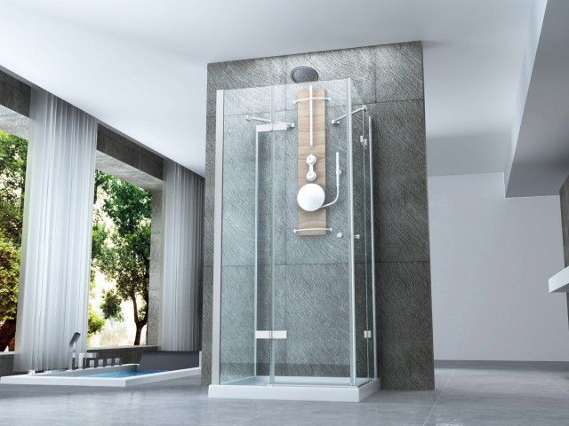 Box doccia Cristallo 8 MM frameless tre lati fisso piu' apertura doppio battente - Misura: 70 x 90 x 70 x h195