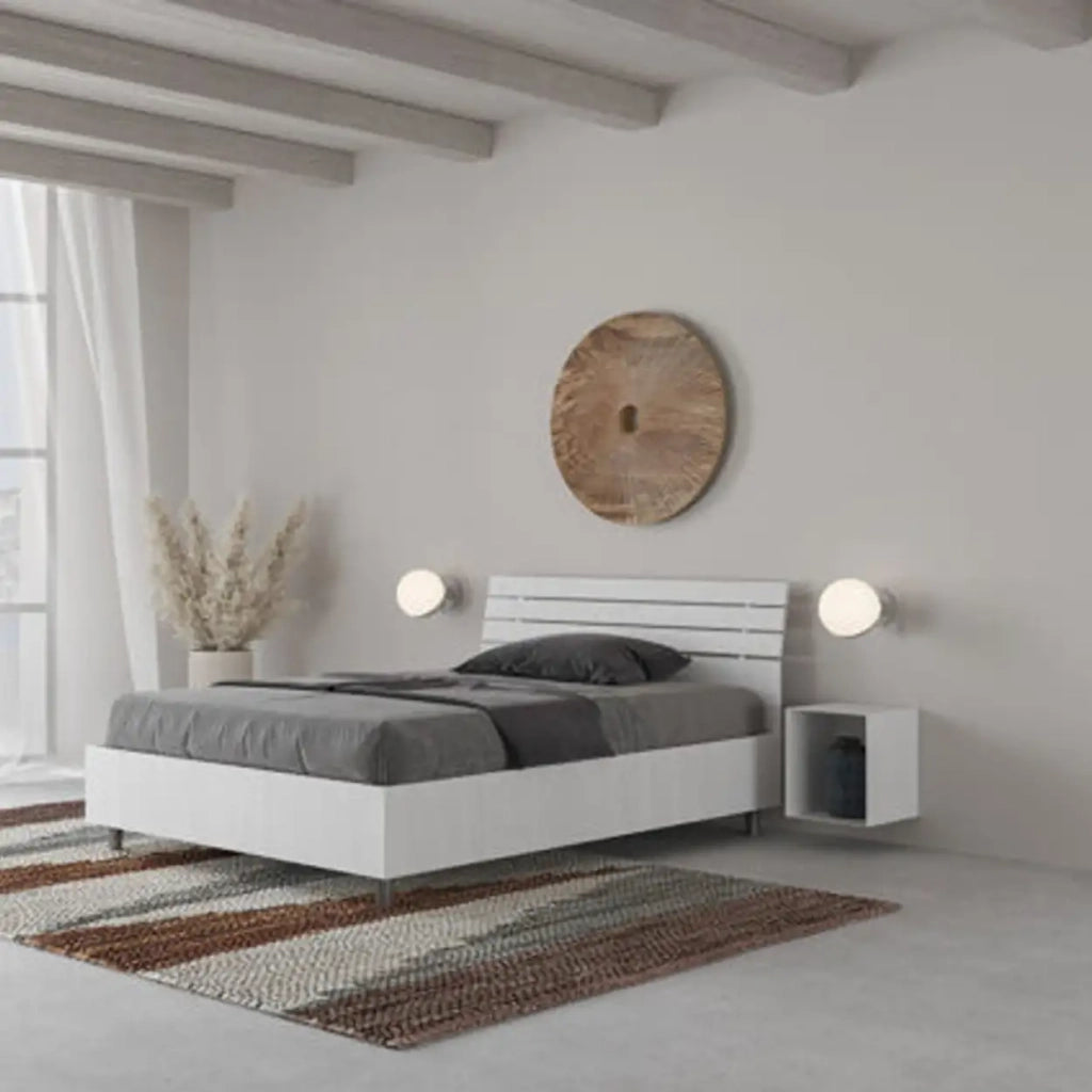 Letto singolo con rete 80x200 testata inclinata con doghe bianco frassino Ankel