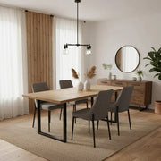 Set di 4 sedie da pranzo imbottite in tessuto grigio scuro Charm con struttura in metallo facili da pulire | Duzzle