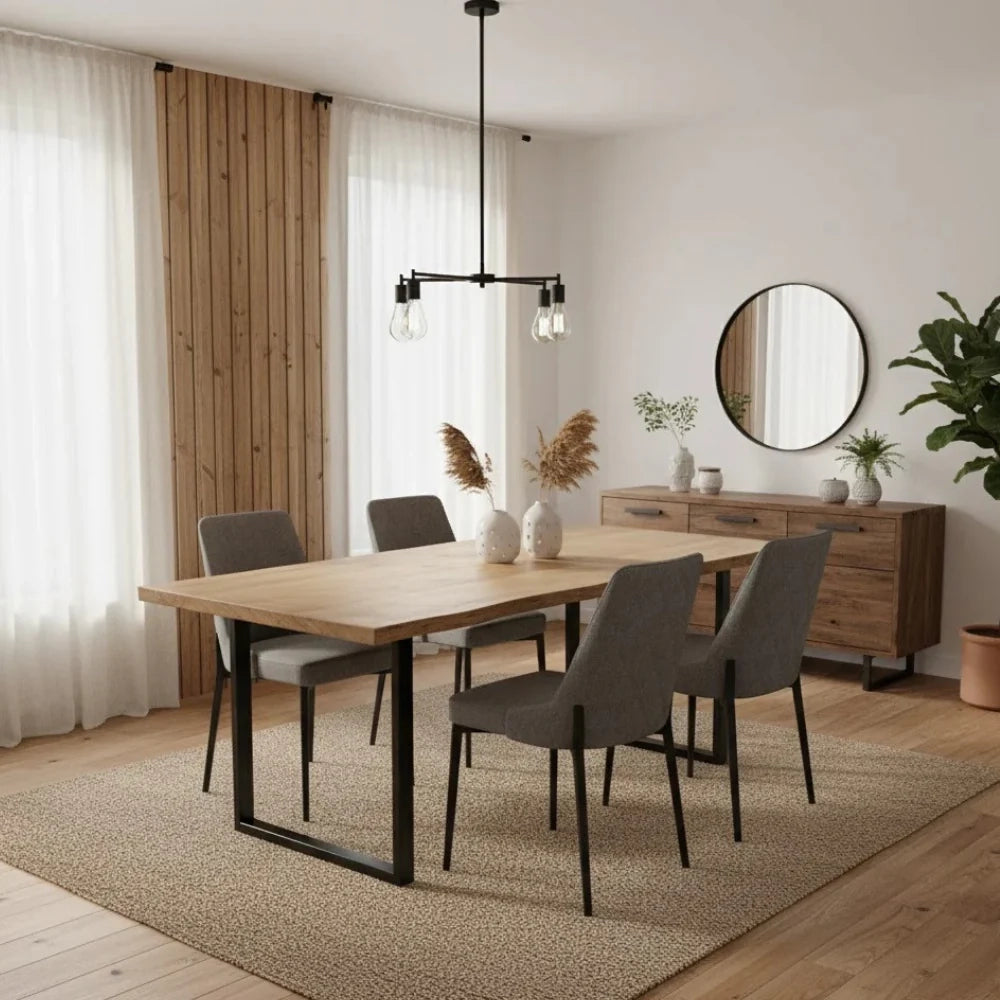 Set di 4 sedie da pranzo imbottite in tessuto grigio scuro Charm con struttura in metallo facili da pulire | Duzzle