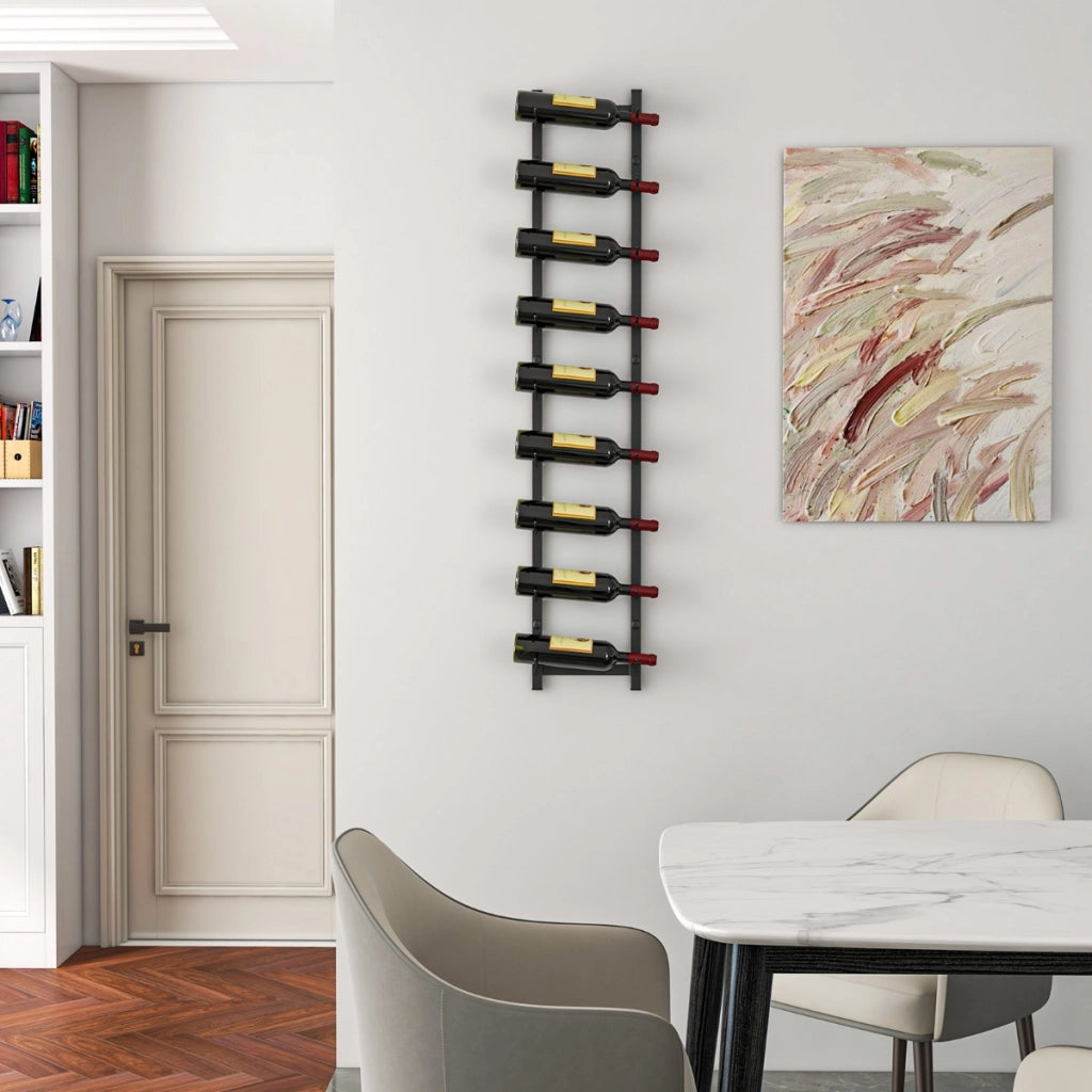 Portabottiglie vino da parete in metallo antiruggine-Cantinetta vino a muro per 9 bottiglie 22x13,5x109cm