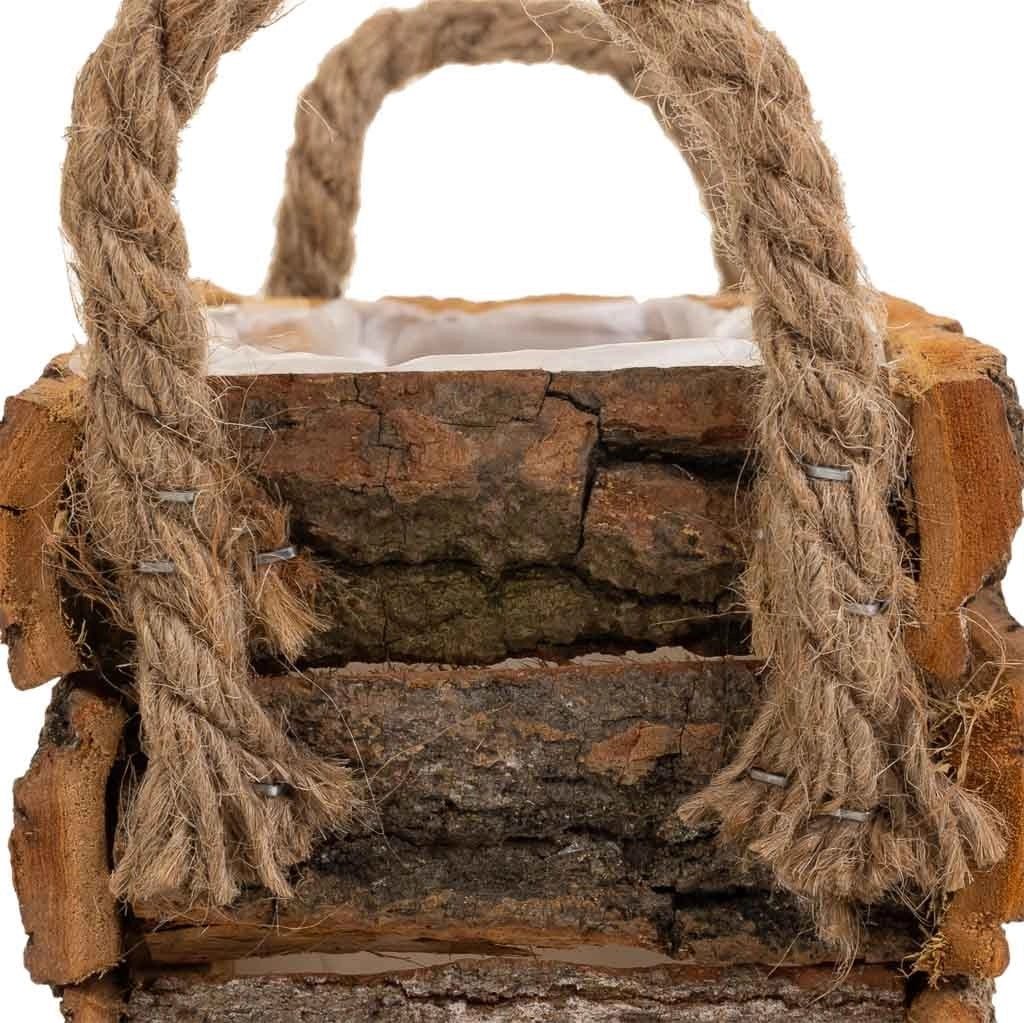 Cesto in legno con manici marroni 18x12x8h