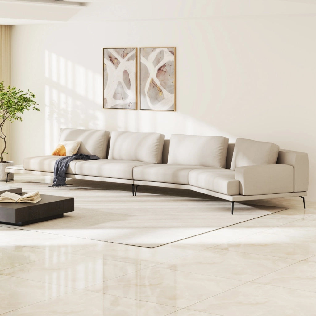 Divano moderno a L in tessuto design elegante e funzionale, Divano angolare perfetto per soggiorno Beige-Divani