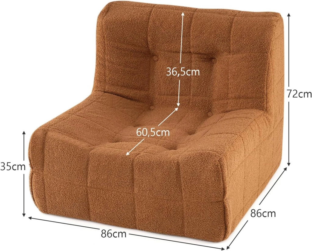 Poltrona da Terra 86 X 86 X 72 CM, Divano Salotto in Tessuto Morbido, Imbottitura in Schiuma, Sedia Ergonomica con Fondo Antiscivolo, Portata 150 KG, per Camera da Letto, Soggiorno (Marrone)