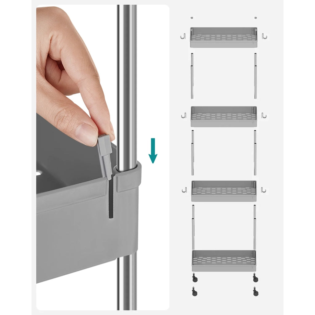 Carrello portaoggetti mobile a 4 ripiani ripiano mobile per bagni e cucine stretti 40 x 13,5 x 86 cm grigio 12_0005022