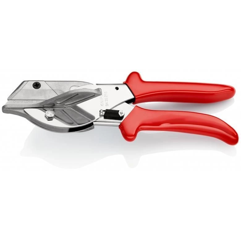 KNIPEX 94 35 215 Cesoia per Cornici e Profili in Resina Sintetica e Gomma Lunghezza Totale 215 mm Portalama Intercambiabile con Aletta di Guida per Tagli a 45° 60° 75° 90° colore Cromata
