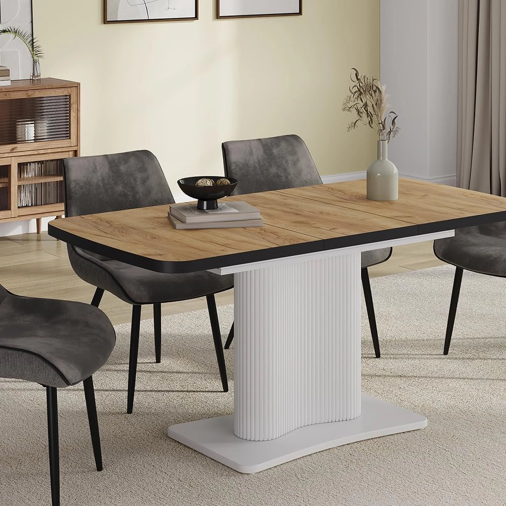 tavolo da pranzo allungabile Fenaro, Quercia dorata/bianco, 120 x 80 cm estensibile, con funzione di estensione per lunghezze del tavolo variabili