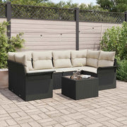 Set Divano da Giardino con cuscino 7 pcs Nero e Crema