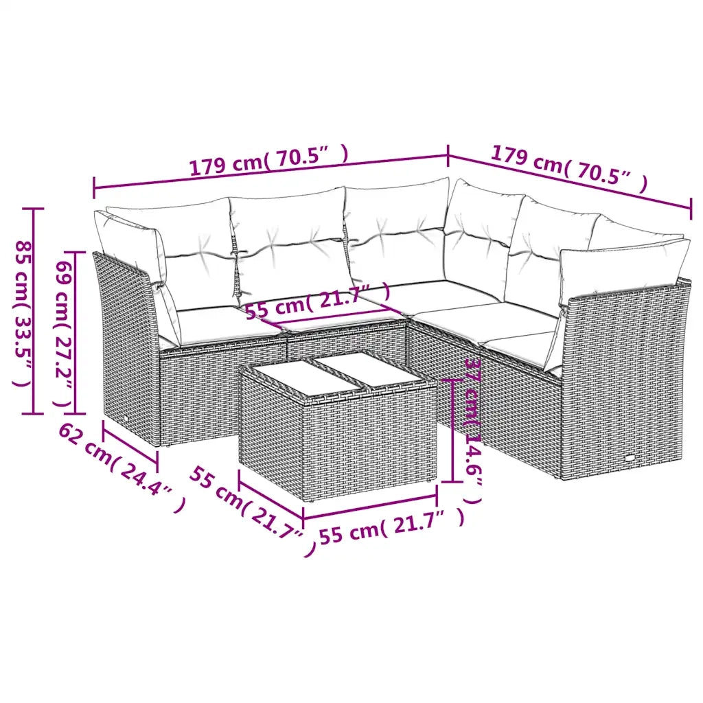 Set Divano da Giardino 6pz con Cuscini Grigio Chiaro Polyrattan