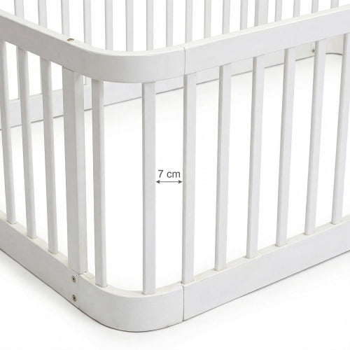 Parcogiochi modulare in legno 140x200 bianco distanza 7 cm bordi arrotondati