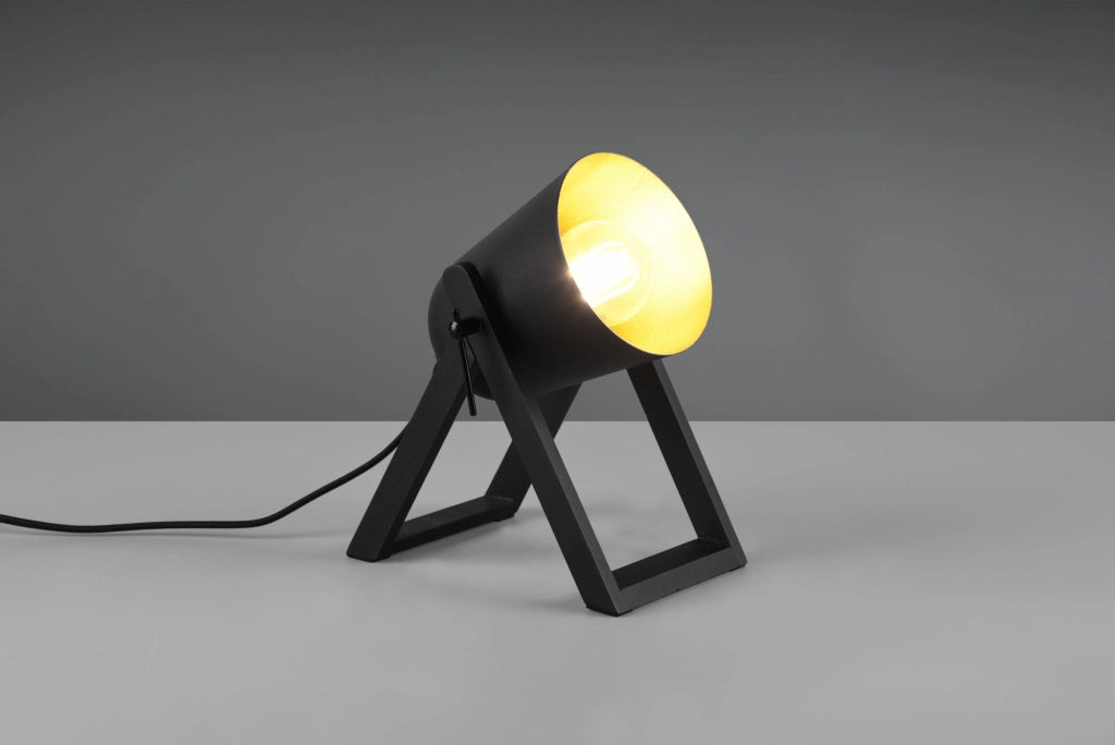 MARC LAMPADA DA TAVOLO CON PIEDI DI LEGNO DIFFUSORE METALLO NERO E ORO H. 21CM 1 LUCE ATTACO E27