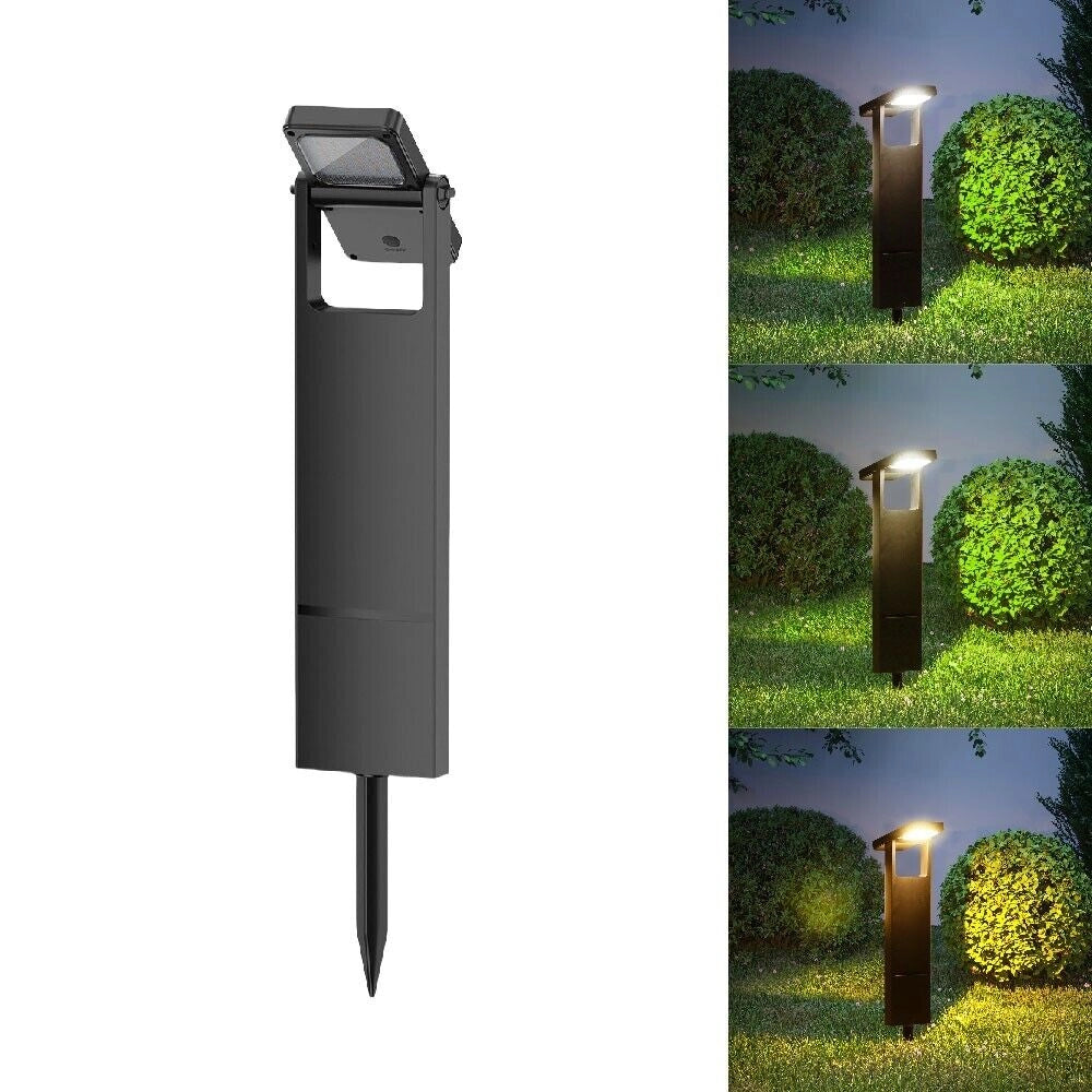 Lampioncino LED solare da giardino con picchetto, luce calda 3000K - naturale 4000K - fredda 6500K, 10W 200lm, orientabile, pannello solare, durata 8 ore, IP65, per esterni, vialetti e aiuole