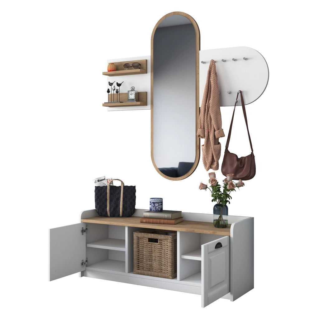 Crespino, Mobile da Ingresso Specchio Incluso, 120x40x45h cm Bianco