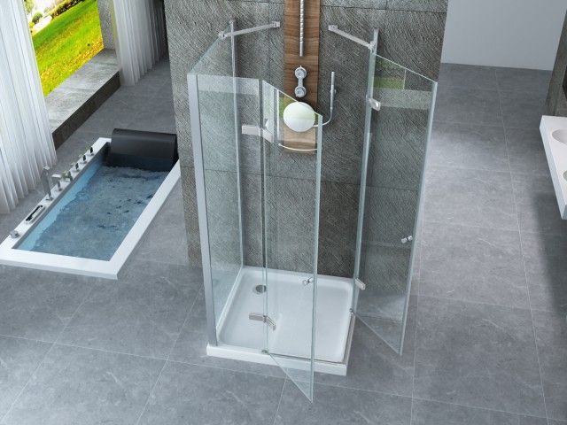 Box doccia Cristallo 8 MM frameless tre lati fisso piu' apertura doppio battente - Misura: 80 x 100 x 80 x h195
