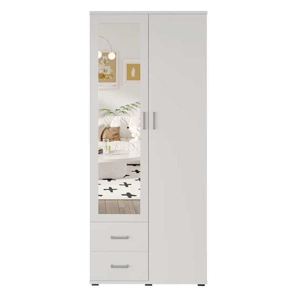 Armadio 2 porte con specchio TOM - Dimensioni H185 x L80 x P52 cm - Colore bianco - Stile design
