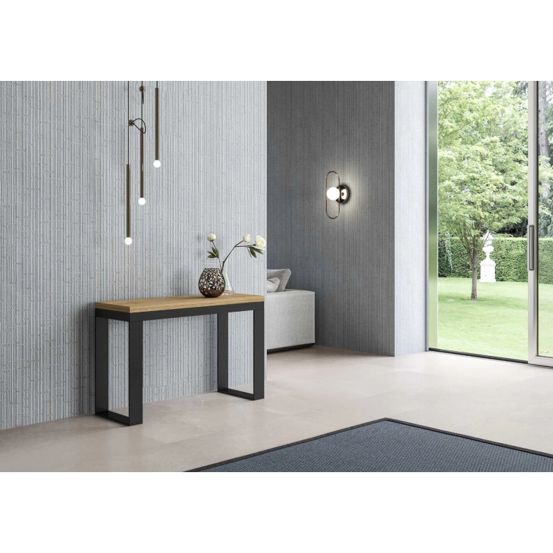 Tavolo apribile 120x45/90 cm Tecno Double telaio Antracite - Quercia Natura
