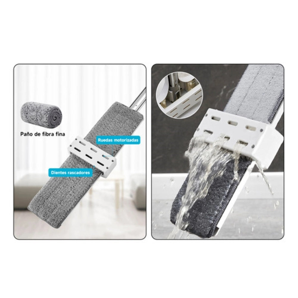 Trade Shop - Scopa Mocio Piatto Con Panni In Microfibra Strizzatore Per Pulizia Lava Pavimenti Casa -