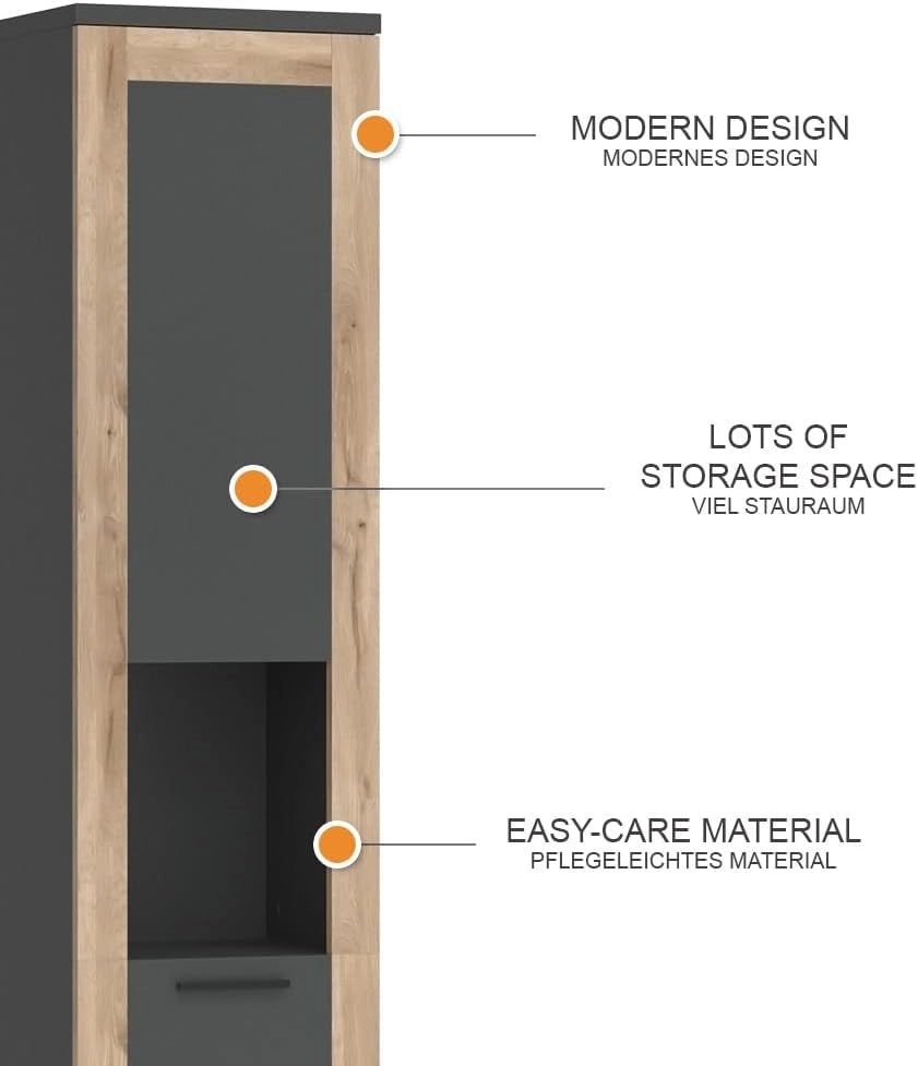 Mobiletto da bagno Niko, Antracite, 40 x 194.3 cm, adatto per la conservazione di articoli da bagno e asciugamani