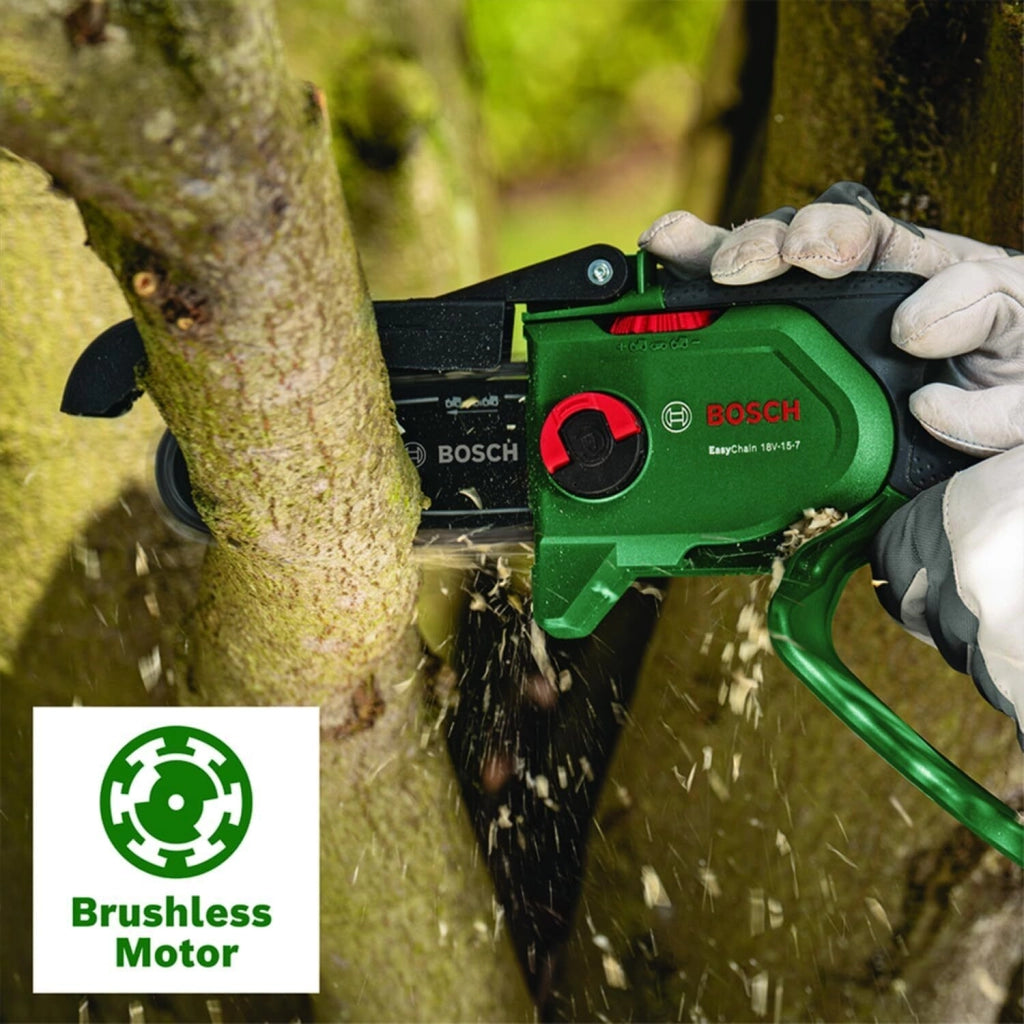 Bosch 06008B8900 EasyChain Motosega a Batteria 18V 2,5Ah Lunghezza Barra 15 cm Velocita' Catena 7 m-s colore Nero Verde