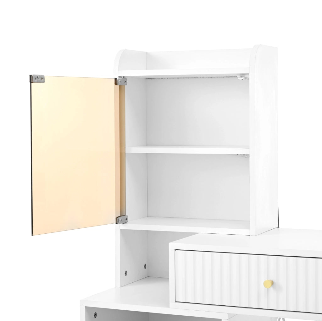 Toeletta trucco 100x40x125 cm con specchio LED e 4 cassetti bianca HOMVRA