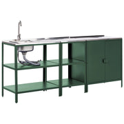 Set cucina da esterno 3 elementi in acciaio inox nero 2 armadietti portaoggetti e lavello leva cucino da esterno