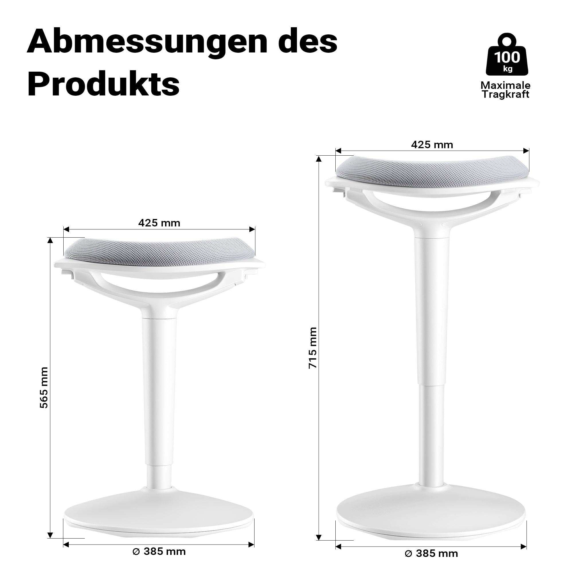Sgabello sit stand grigio, sgabello girevole regolabile in altezza fino a 70 cm, max 100 kg, sgabello ergonomico per casa, ufficio, officina